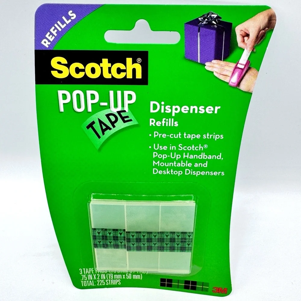 Scotch Pop Up Tape Refills 3 Pack 225 Strips Precut Dispenser 3M New NOS